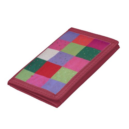 vintage style colorful knitted patchwork squares  trifold wallet