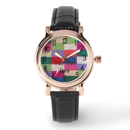 vintage style colorful knitted patchwork squares watch