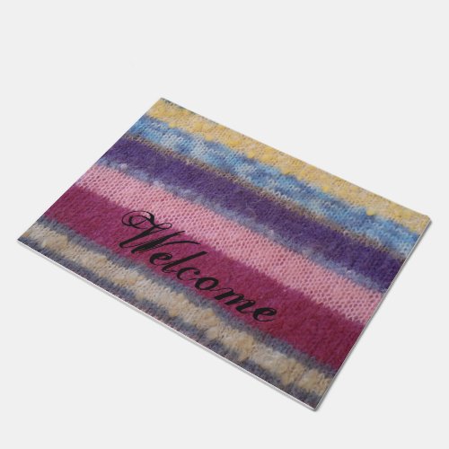 vintage style colorful knitted stripes unique fun doormat