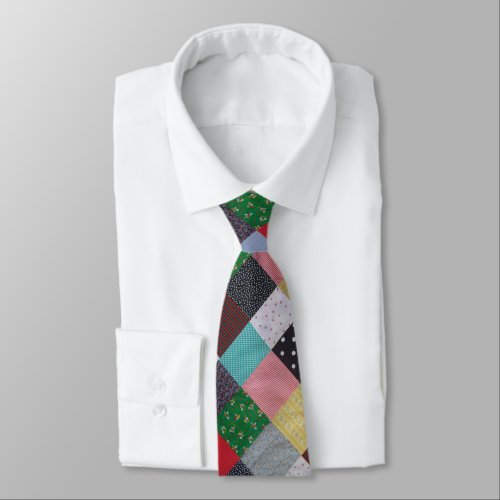 vintage style colorful patchwork squares neck tie