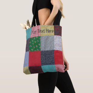 vintage style colorful squares patchwork tote bag