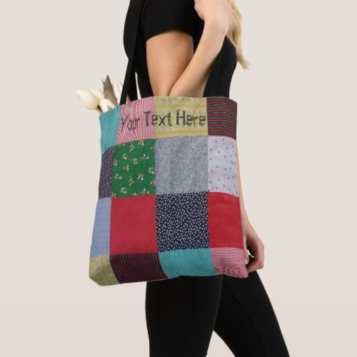 vintage style colorful squares patchwork tote bag