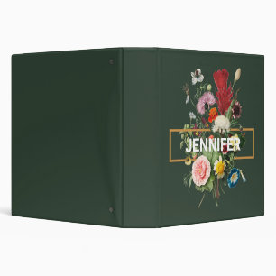 Vintage style colorful wildflowers bouquet 3 ring binder