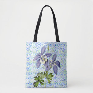 Vintage Style Columbine Blue Flowers Tote Bag