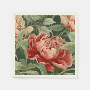 Vintage-Style Coral & Blush Peony Garden Patterned Napkins