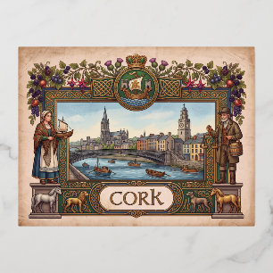 Vintage-Style Cork, Ireland Premium Postcard