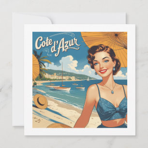 Vintage Style Cote D'Azur Beach Girl Card