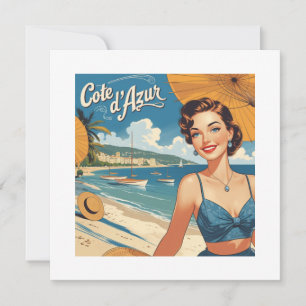 Vintage Style Cote D'Azur Beach Girl Holiday Card