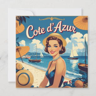 Vintage Style Cote D'Azur Beach Girl Holiday Card