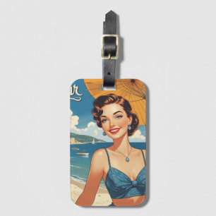 Vintage Style Cote D'Azur Beach Girl Luggage Tag