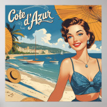 Vintage Style Cote D'Azur Beach Girl