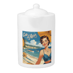 Vintage Style Cote D'Azur Beach Girl Teapot