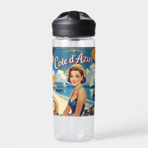 Vintage Style Cote D'Azur Beach Girl Water Bottle