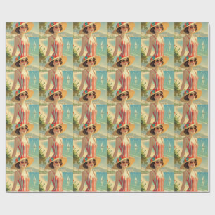 Vintage Style Cote D'Azur Beach Girl Wrapping Paper