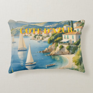 Vintage Style Cote D'Azur French Travel Accent Pillow