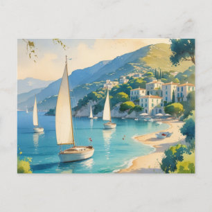 Vintage Style Cote D'Azur French Travel Announcement Postcard