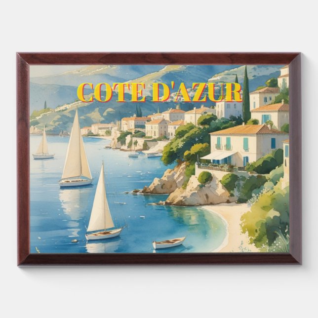 Vintage Style Cote D'Azur French Travel  Award Plaque (Horizontal)