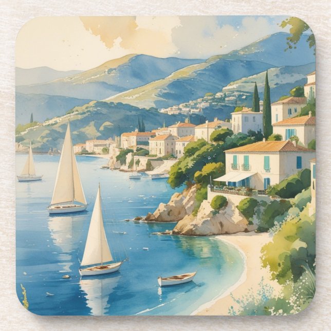 Vintage Style Cote D'Azur French Travel  Beverage Coaster (Front)