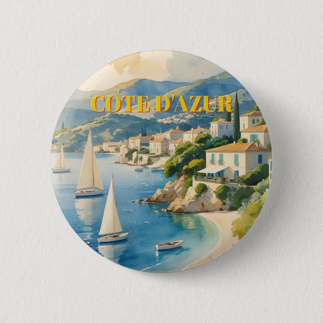 Vintage Style Cote D'Azur French Travel  Button (Front)