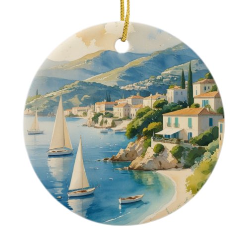 Vintage Style Cote D'Azur French Travel  Ceramic Ornament