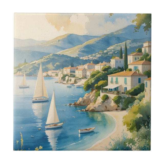 Vintage Style Cote D'Azur French Travel  Ceramic Tile (Front)