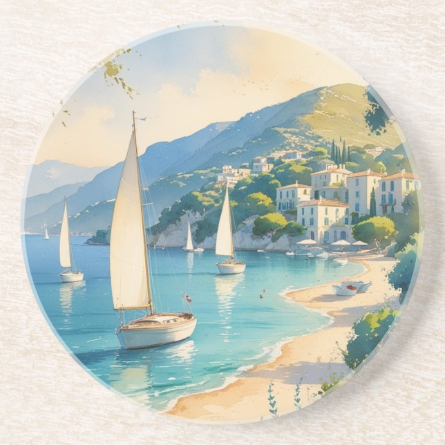 Vintage Style Cote D'Azur French Travel  Coaster (Front)