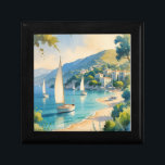 Vintage Style Cote D'Azur French Travel Gift Box<br><div class="desc">French and European Travel Advertisements - Beach, village, people, trees, blue sea and sky illustration</div>