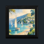 Vintage Style Cote D'Azur French Travel Gift Box<br><div class="desc">French and European Travel Advertisements - Beach, village, people, trees, blue sea and sky illustration</div>