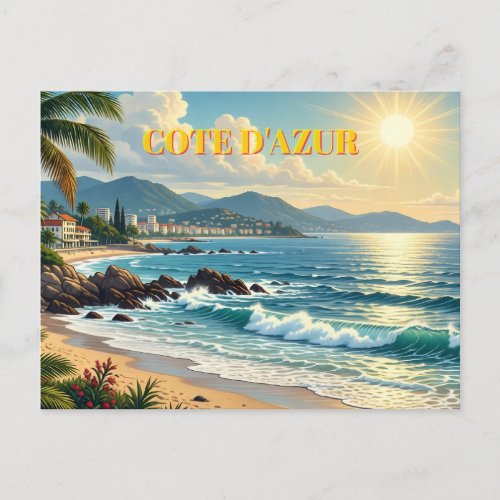 Vintage Style Cote D'Azur French Travel  Holiday Postcard