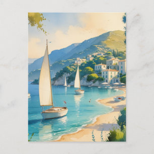 Vintage Style Cote D'Azur French Travel Holiday Postcard