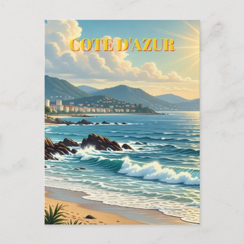 Vintage Style Cote D'Azur French Travel Holiday Postcard