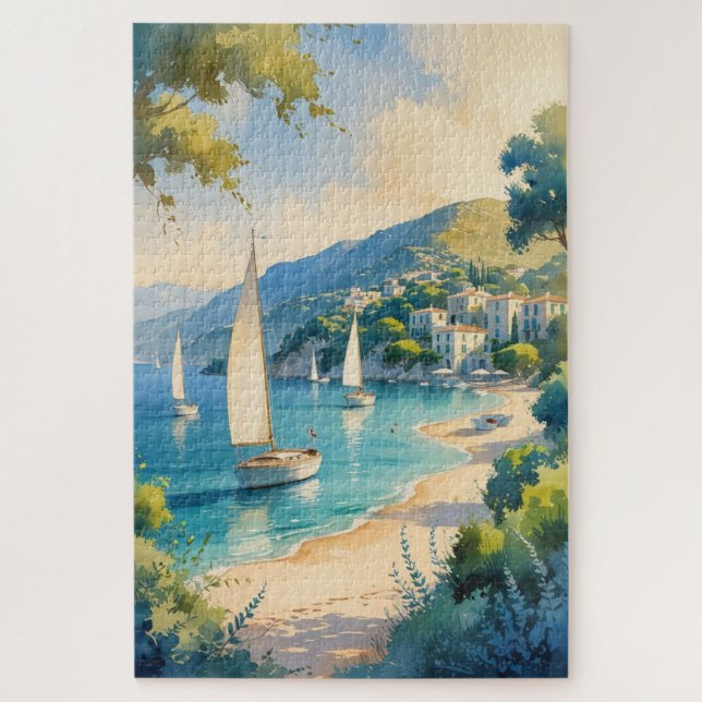 Vintage Style Cote D'Azur French Travel Jigsaw Puzzle (Vertical)