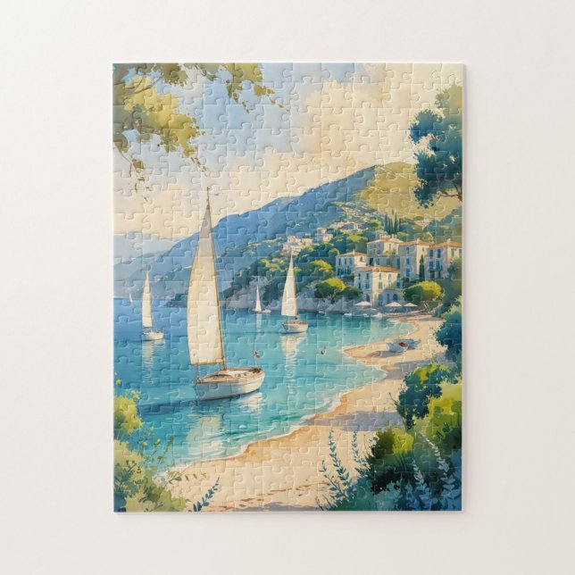 Vintage Style Cote D'Azur French Travel Jigsaw Puzzle (Vertical)