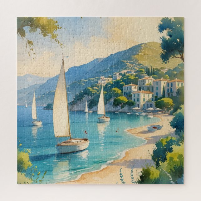 Vintage Style Cote D'Azur French Travel Jigsaw Puzzle (Vertical)