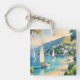 Vintage Style Cote D'Azur French Travel  Keychain