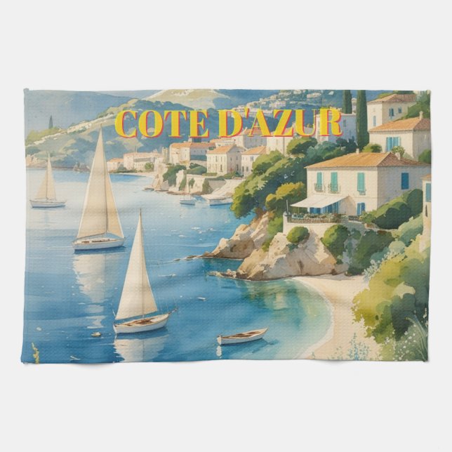 Vintage Style Cote D'Azur French Travel  Kitchen Towel (Horizontal)