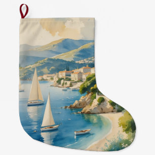 Vintage Style Cote D'Azur French Travel Large Christmas Stocking