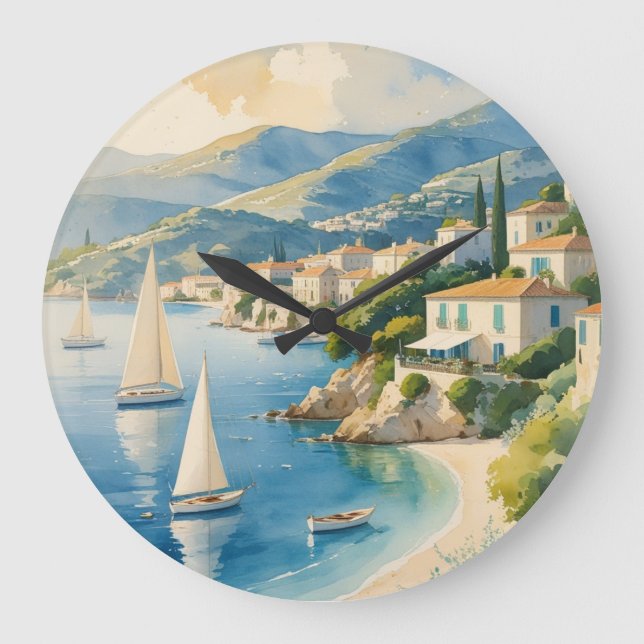 Vintage Style Cote D'Azur French Travel  Large Clock (Front)