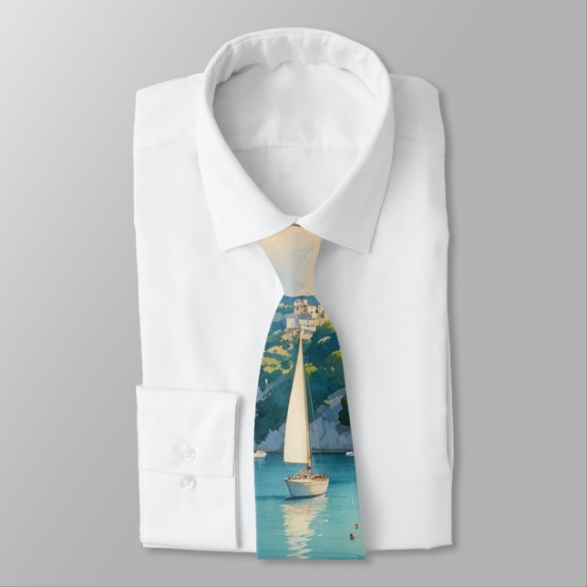 Vintage Style Cote D'Azur French Travel  Neck Tie (Tied)
