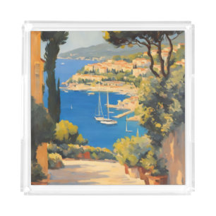 Vintage Style Cote D'Azur French Travel Painting Acrylic Tray
