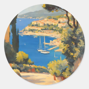 Vintage Style Cote D'Azur French Travel Painting Classic Round Sticker