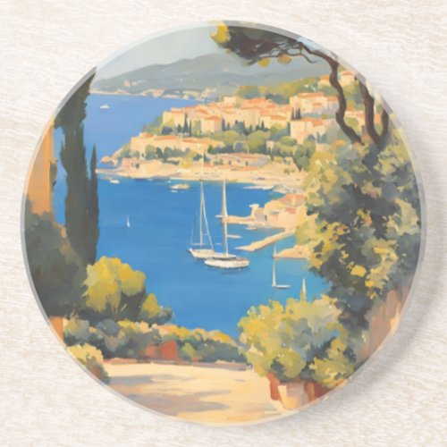 Vintage Style Cote DAzur French Travel Painting Coaster