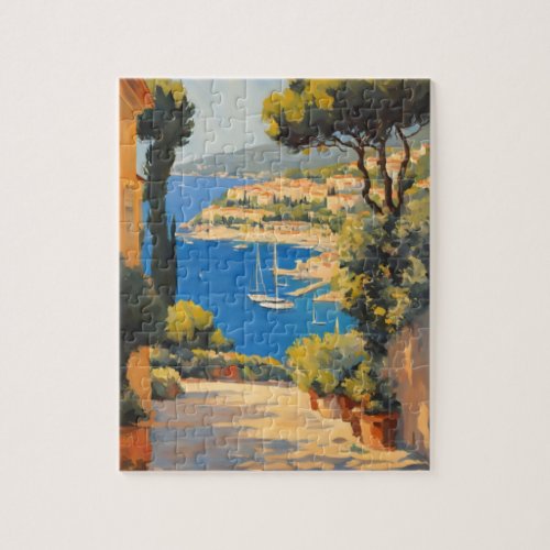 Vintage Style Cote DAzur French Travel Painting Jigsaw Puzzle