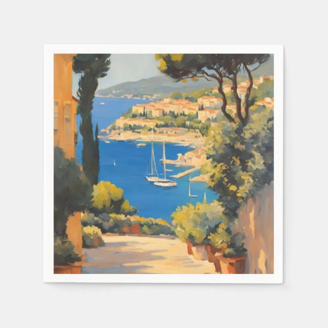 Vintage Style Cote D'Azur French Travel Painting Napkins (Front)