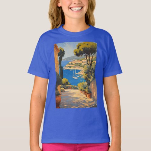 Vintage Style Cote DAzur French Travel Painting T_Shirt