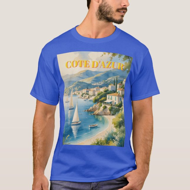 Vintage Style Cote D'Azur French Travel  T-Shirt (Front)