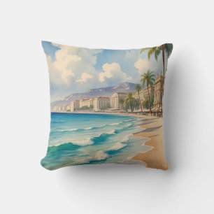 Vintage Style Cote D'Azur French Travel Throw Pillow