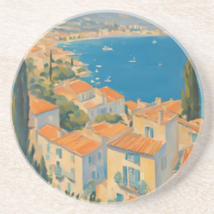 Vintage Style Cote D'Azur French Travel Watercolor Coaster
