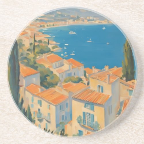 Vintage Style Cote DAzur French Travel Watercolor Coaster