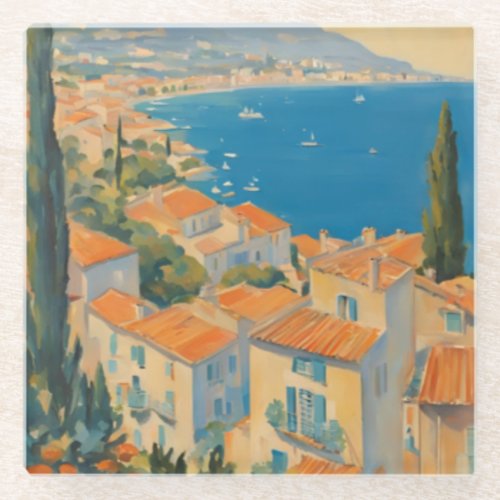 Vintage Style Cote DAzur French Travel Watercolor Glass Coaster